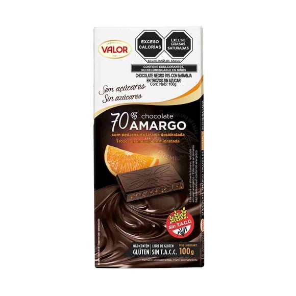 Chocolate negro Valor con naranja sin azúcar 100 g