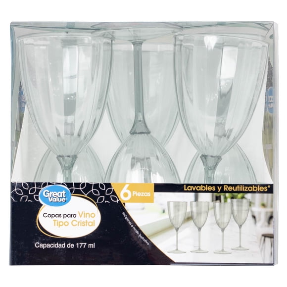 Copas para Vino Great Value Tipo Cristal 177 ml 6 Piezas