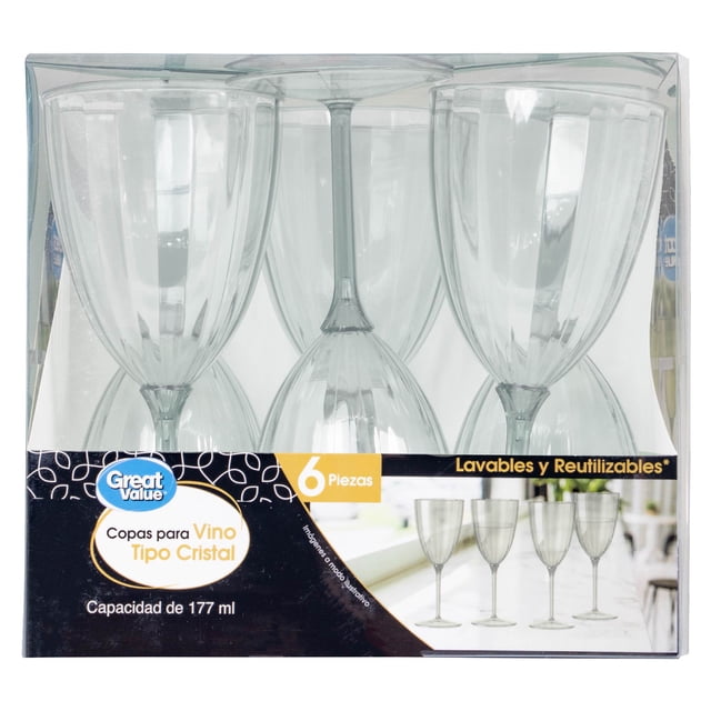 Copas para Vino Great Value Tipo Cristal 177 ml 6 Piezas