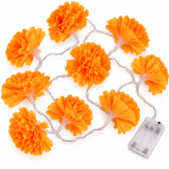 Serie de Luces LED con Flores de Cempasúchil para Día de Muertos, Decoración de Ofrenda a Pilas AA