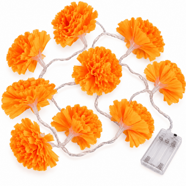 Serie de Luces LED con Flores de Cempasúchil para Día de Muertos, Decoración de Ofrenda a Pilas AA