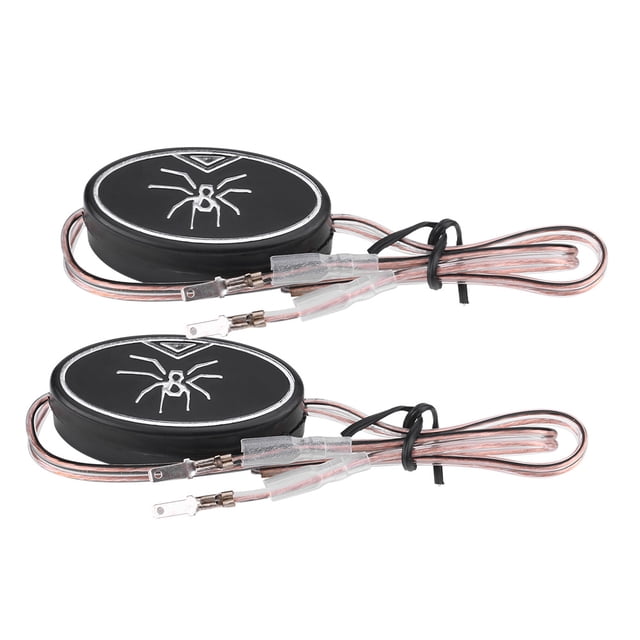 altavoz de audio spider tweeter, 2 piezas creative auto car spider pattern super power altavoz de audio tweeter altavoz Par de tweeters compactos con patrón de araña en cubierta negra y borde plateado, cables de conexión transparentes con terminales, tornillos y almohadillas adhesivas incluidos; especificaciones visibles: 12V, 150W, 4 ohmios, sensibilidad 91dB. Adecuados también para realzar agudos en sistemas de audio portátiles o en espacios reducidos.