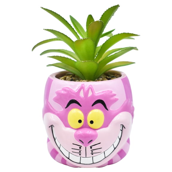 Maceta Decorativa Cerámica con Planta Artificial, Diseño Cheshire en 3D, Maceta Decorativa para Hogar, Escuela u Oficina