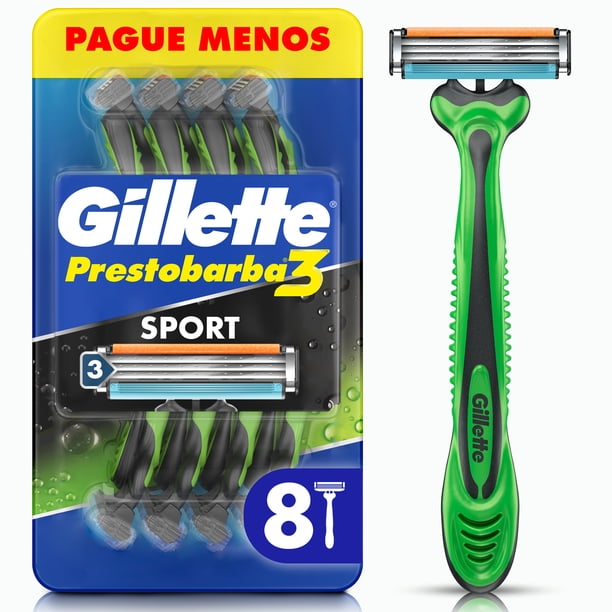 Rastrillo Gillette Prestobarba3 Sport con 3 Hojas para Rasurar al Ras, 8 pzas