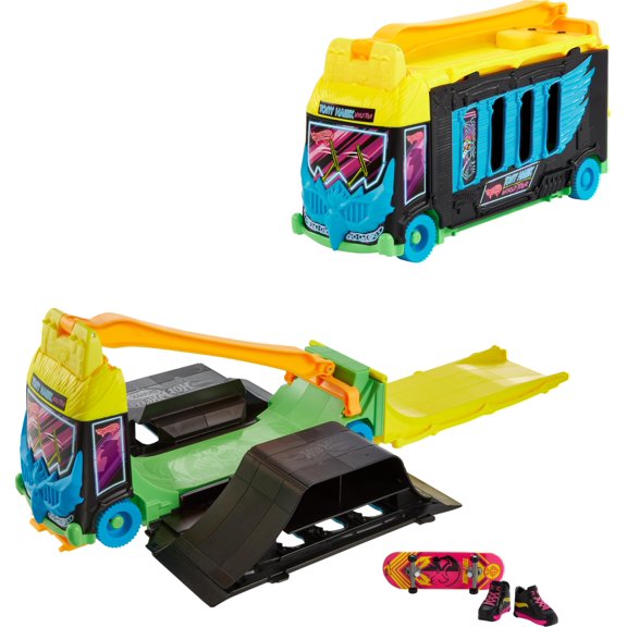 Skate Bus Hot Wheels Skate Tony Hawk con pista de skate y 6 tablas
