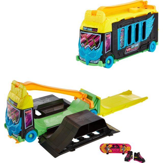Skate Bus Hot Wheels Skate Tony Hawk con pista de skate y 6 tablas