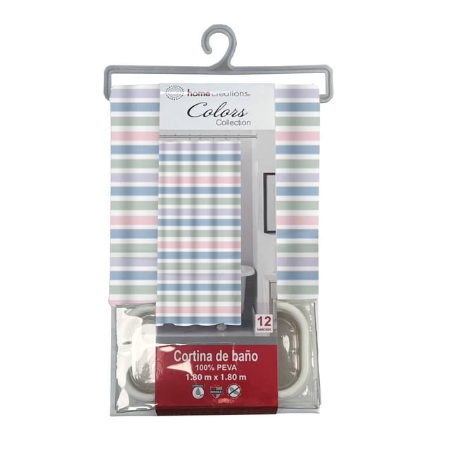 Cortina de Baño Home Creations HCRE CORTINA P LINEA Lineas Pastel 180x180 cm