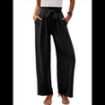 thumbnail image 1 of Pantalones de Salón Anchos para Mujer con Bolsillos, Cintura Alta, Ajustables, con Nudo y Holgados. Negro L, 1 of 7
