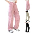 thumbnail image 5 of Odeerbi 5-16 Años Niñas Cargo Pantalones Deportes Pantalones Pierna Ancha Primavera Color Sólido Suelto Pantalones de Trabajo Con Múltiples Bolsillos, 5 of 5