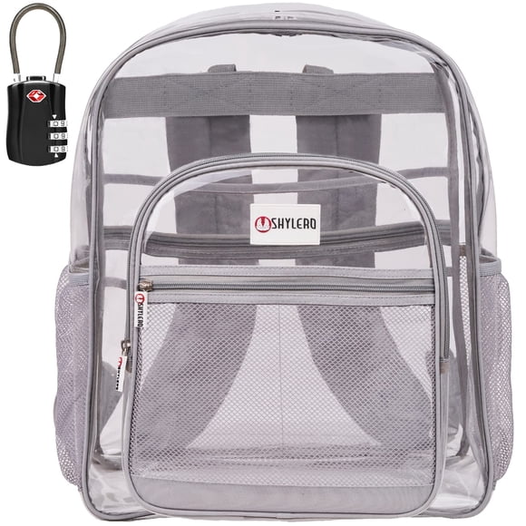 Mochila SHYLERO Clear extra grande de 32 litros con cierre TSA, gris claro