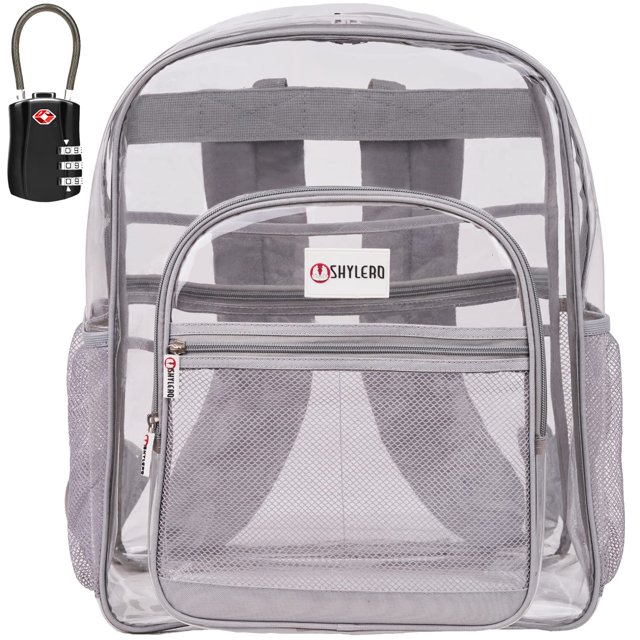 Mochila SHYLERO Clear extra grande de 32 litros con cierre TSA, gris claro