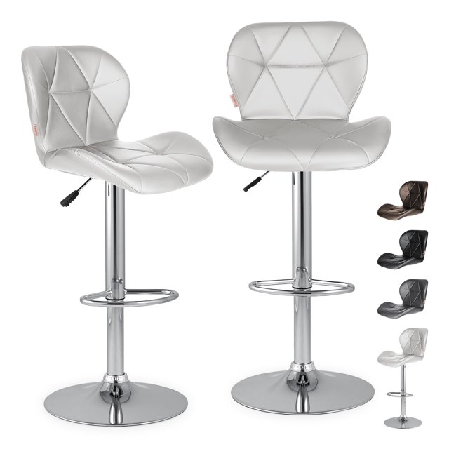 Set De 2 Bancos Barra Cocina Silla Regulable Diseño Acabado de la estructura Cromado Color Blanco Blick