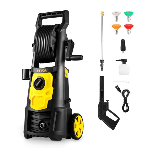 Hidrolavadora eléctrica VEVOR, 2000 PSI, máx. 1.76 GPM, con manguera de 9.1 m, 5 boquillas de conexión rápida, cañón de espuma, portátil para limpiar patios, autos, cercas y entradas de vehículos. Cer