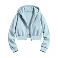 thumbnail image 4 of Sudadera con capucha y cremallera de manga larga de color liso para niñas, estilo casual y holgado, ideal para invierno, tallas 120-170., 4 of 5
