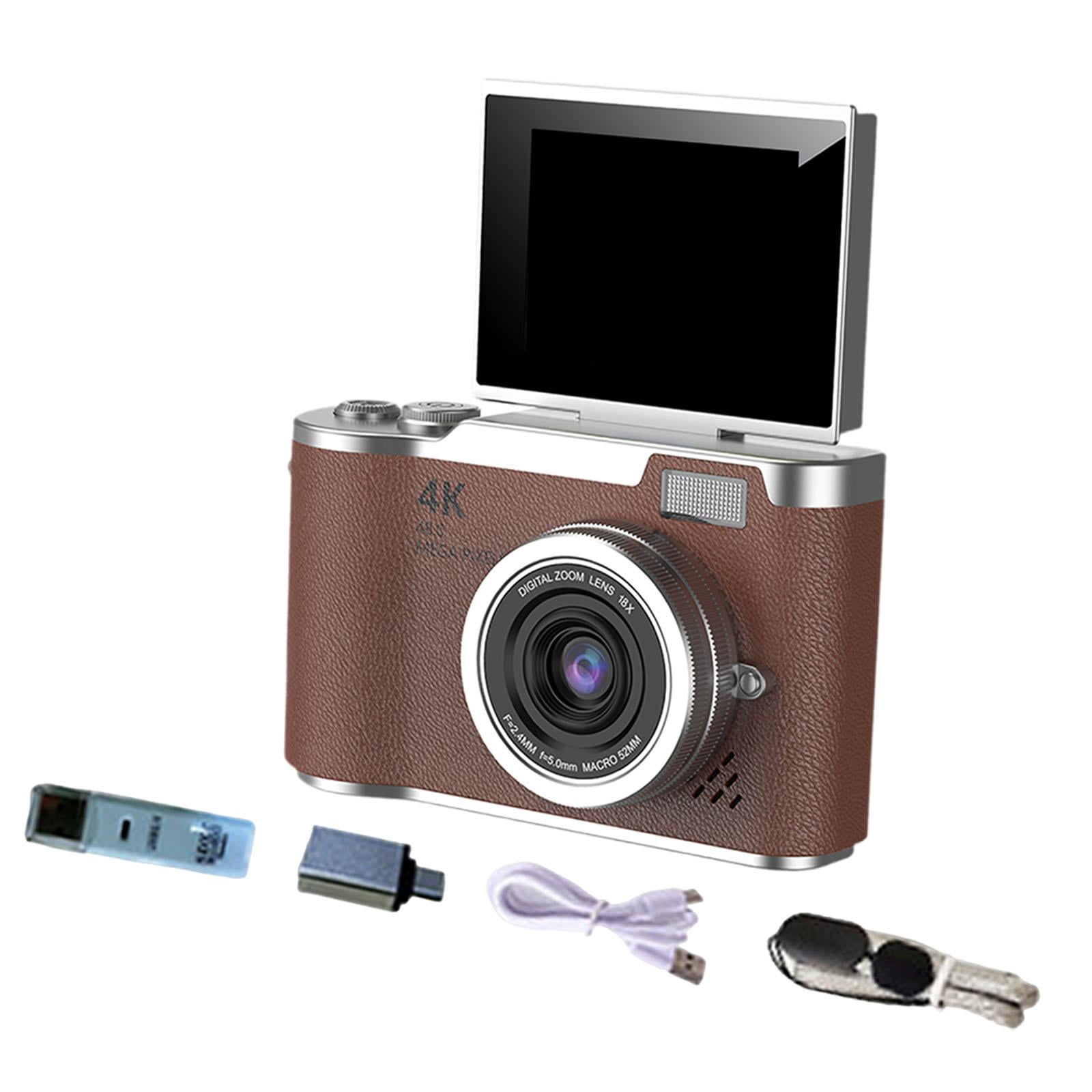 Cámara digital 4K Cámara para vlogs Modo Belleza 48MP Pantalla de 2.4 pulgadas 720P/1080P 8x Marrón
