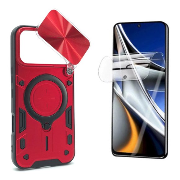 Funda + Mica Icon Case Optimus para Infinix Note 60, Carcasa, Protector, Uso Rudo, Protector de Pantalla, Antigolpes, Esquinas Reforzadas, Protección de Cámara - Rojo