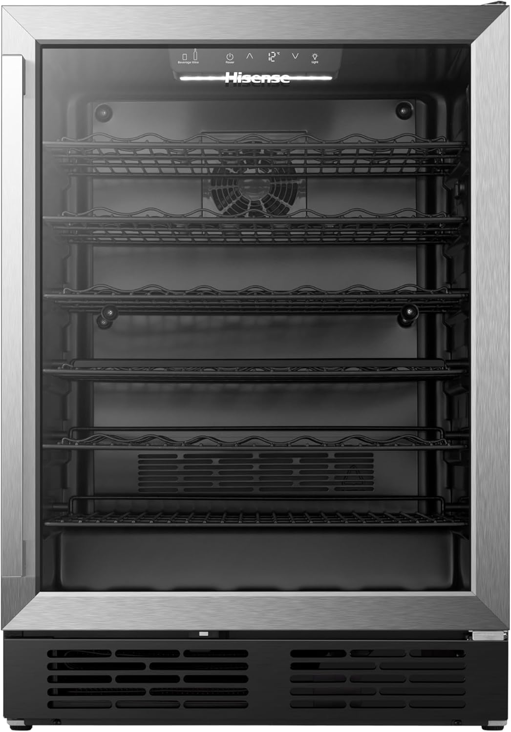 Hisense Enfriador de Vinos HWS054B1ASD,Capacidad de 54 botellas/164 latas,Sin escarcha,lluminación LED Ajustable,Panel Táctil intuitivo,Manija Metálica