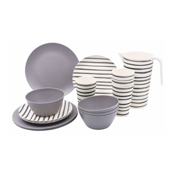 Vajilla de Melamina 17 pzas Cocina Rayas Grises Fraciel