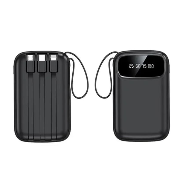 Mini Power Bank Genérico PB20000 Portátil Negro 20000mAh 4 Cables USB Tipo Clet LED