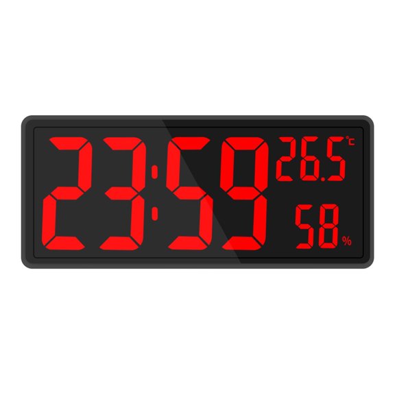 Reloj de pared digital grande con pantalla de temperatura y humedad, 12/24 h, para mesita de noche o para el hogar. Rojo