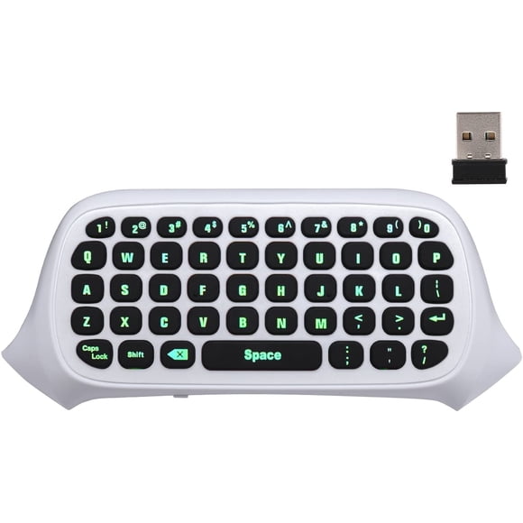 MoKo Xbox One Mini teclado retroiluminado verde, 2.4G Receptor inalámbrico Chatpad Mensaje Teclado de juego Teclado, con auriculares y conector de audio, para Xbox One / S / Elite / Series X / Series
