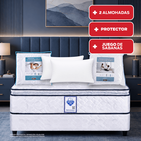 Colchón Spring Air King Size Panama City 2 Almohadas Protector Ensueño Juego de Sábanas