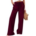 thumbnail image 1 of TaTaai Spring Summer Solid Color Women Casual Pants Cotton Linen Elastic Waist Straight Leg Breathable Lightweight Machine Washable No Fading Daily Wear Trousers Gift, 1 of 8