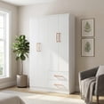thumbnail image 1 of Ropero Closet Armario de Madera con Cajones, Entrepaños y 4 Puertas, Almacenamiento de Ropa blanco, 1 of 7