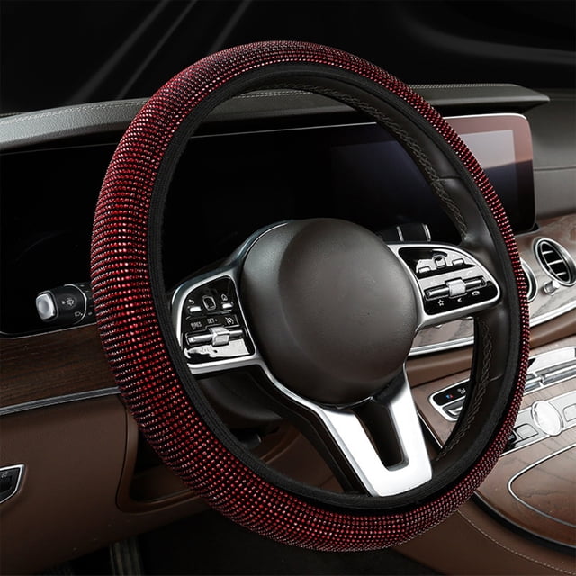 Funda de volante con diamantes de imitación para mujer | Diseño de diamantes brillantes | Ajuste universal de 14-15 pulgadas | Accesorio de verano para coche y protector de ruedas