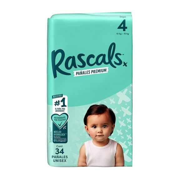Pañales Rascal + Friends premium etapa 4 unisex 34 pzas