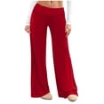 thumbnail image 1 of Amzcrzy Pantalones Palazzo Mujer Anchos Cintura Alta Cómodos Holgados Elegantes Casuales Verano Playa Ligeros Sin Costura Delantera Suaves Elásticos Con Bolsillos Tallas S-2XL Rojo, 1 of 7