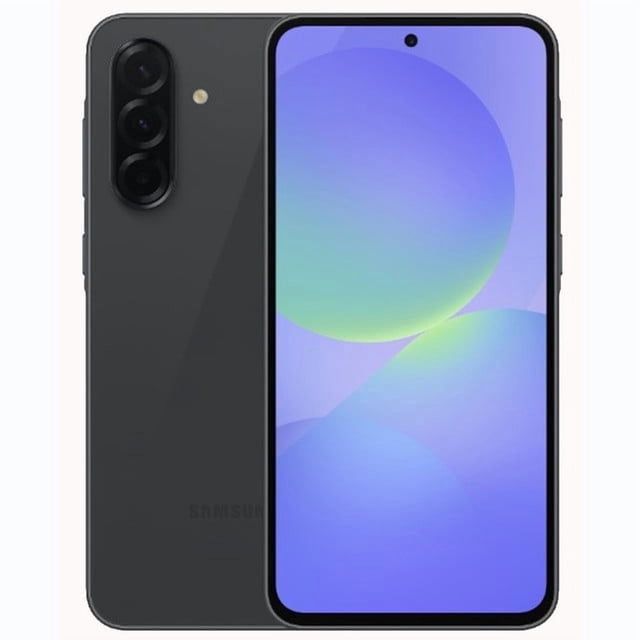 samsung galaxy a36 5g serie a 128gb teléfono celular android desbloqueado con cámara de 50mp, impresionante negro vista frontal y trasera; pantalla de 6.7" con orificio para cámara frontal, chasis delgado en negro mate, módulo trasero vertical con tres lentes y flash, botones laterales visibles. También es adecuado para fotografía móvil y streaming ligero.