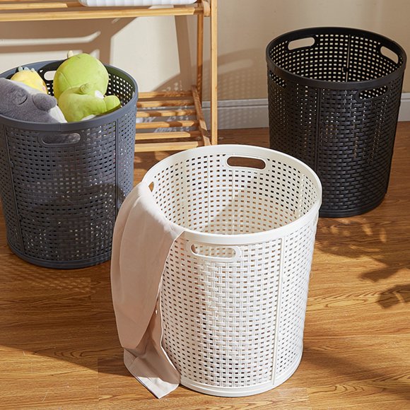 Xihbxyly Cesta Grande de Plástico para La Colada, Imitación Ratán Resistente, Construcción Robusta y Flexible, Amplio Espacio para Guardar Ropa y Juguetes, Fácil de Manejar, Frescura Garantizada, Tam