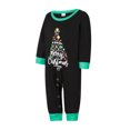 thumbnail image 3 of Pijamas navideños familiares a juego: camisetas de manga larga con cuello redondo y estampado de letras y hojas, y pantalones a cuadros., 3 of 10