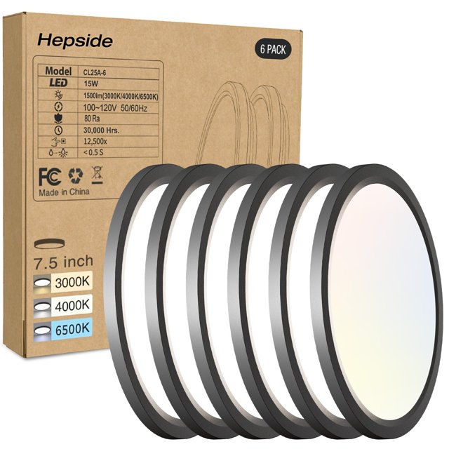 Paquete de 6 lámparas LED de techo empotrables Hepside de 7,5" 15 W 110 V