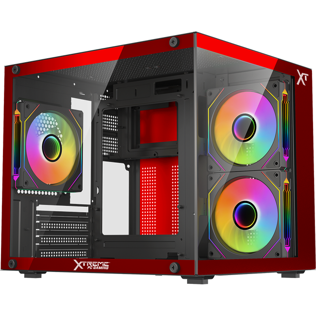Gabinete XTREME PC GAMING Crystal Core Mini Torre 3 Fan ARGB 600W Rojo CDXT3700RD