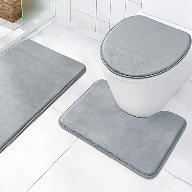 Juego de 3 alfombrillas de baño | Alfombras absorbentes y antideslizantes de poliéster | Modernas fundas para alfombras de baño en gris oscuro, caqui y verde | Alfombrillas de secado rápido para