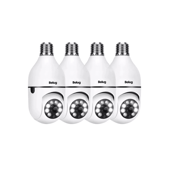 4 Piezas Camara Tipo Foco 360° Impermeable De1080 Con Wifi Belug Blanco