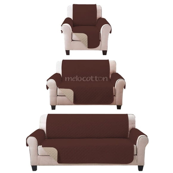 Juego de Protector Cubre Sala Doble Vista Capitonado, Incluye: Protector de Sofá, Love Seat y Sillón Individual CAFÉ BEIGE