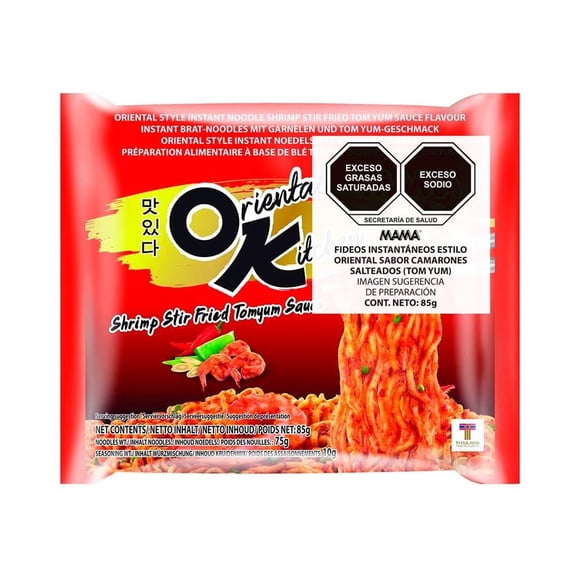 Fideos instantáneos Mama estilo oriental sabor camarones salteados tom yum 85 g