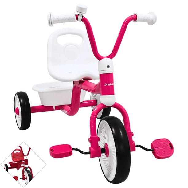Triciclo para Niños JOYKOOAsiento Ajustable Ruedas de Eva con Canasta Apto a partir de 2 Años Soporta hasta 25 kg - Rosa