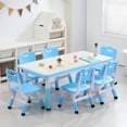 thumbnail image 1 of ChaoLink Juego de 7 Mesas y Sillas para Niños, Escritorio Ajustable en Altura con 6 Asientos, Mesa para Manualidades, Escritorio para Graffiti, Patas Antideslizantes, Mesa Multiactividad para Niñosazul, 1 of 7