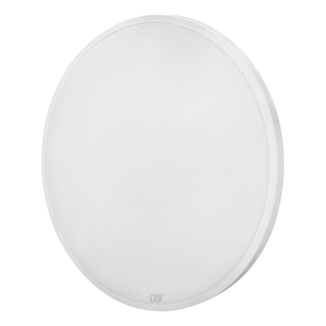 lámpara led sobre poner techo magnalux lighting 36w sobreponer redonda blanca, vista frontal centrada con difusor opal y marco delgado. Consumo 36w, luz fría, incluye accesorios para instalación; uso decorativo para plafones y pasillos, también adecuada para áreas de servicio.
