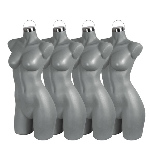 Atmos Homeware Maniquí de Dama | Exhibidor de Mujer 3/4 de Plástico de Alta Resistencia con Aro Metálico | Cuerpo Femenino para Ropa y Accesorios | Paquete de 4 Piezas color Gris