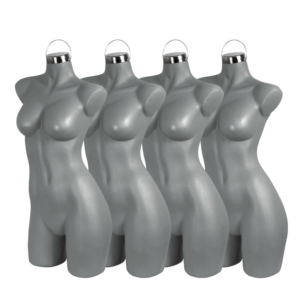 Atmos Homeware Maniquí de Dama | Exhibidor de Mujer 3/4 de Plástico de Alta Resistencia con Aro Metálico | Cuerpo Femenino para Ropa y Accesorios | Paquete de 4 Piezas color Gris