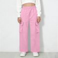 thumbnail image 4 of Pantalones de pana para niñas, cintura elástica, corte holgado, cordón ajustable, bolsillos, pantalones casuales para niñas con pana de mezcla de algodón de textura suave, tallas de 5-6 a 14-15 años., 4 of 5
