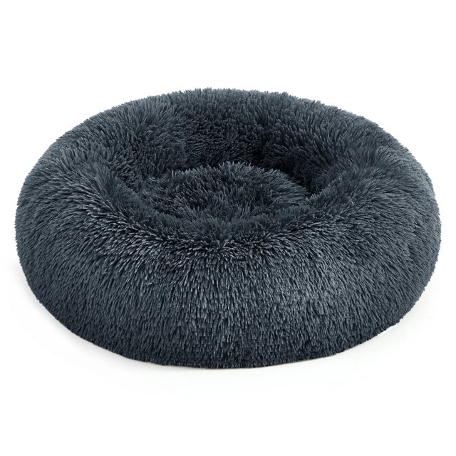 Cama de Perros, Cama para Mascotas, Diámetro de 60 cm, Cojín Central Extraíble y Lavable, Alfombra de Felpa, Gris Oscuro