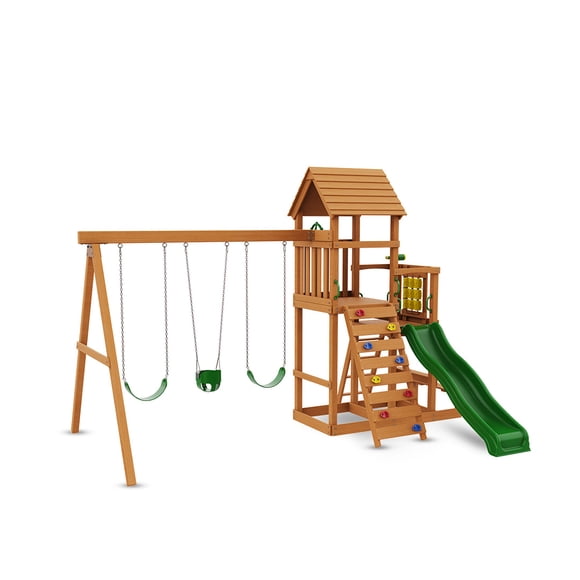 PLAYOUT KIDS | Set de Juego Infantil de Madera para Exterior con Columpios y Resbaladilla Rincones de México Huasteca