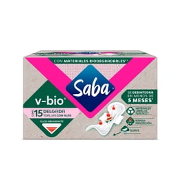 Toallas femeninas Saba v-bio delgada con alas flujo abundante 15 pzas