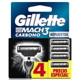 thumbnail image 1 of Cartucho de Rastrillo Gillette Mach3 Carbono con Carbón Activado y 3 Hojas, 4 pzas, 1 of 5